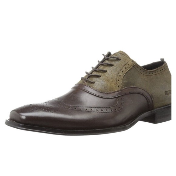 Kenneth Cole REACTION Men Trick Play Wing Tip Oxford brown leather 7.5 Shoes